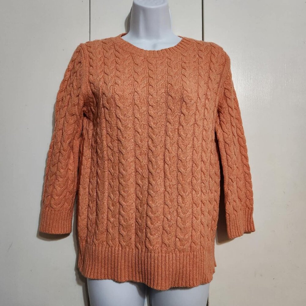 Medium Lands End Light Orange Cable Knit Preppy 25% Wool Sweater